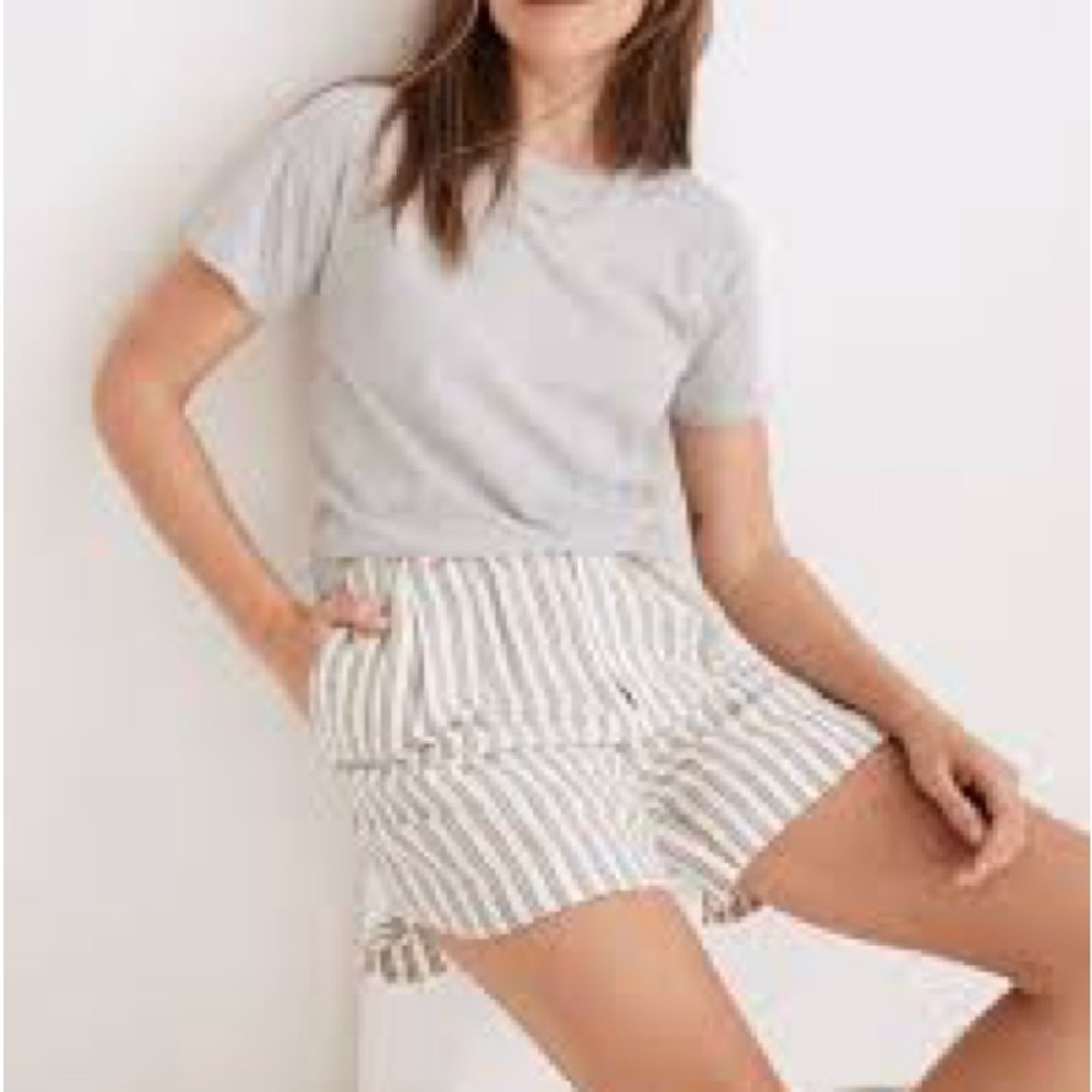 Madewell Gray Striped Linen Shorts Set